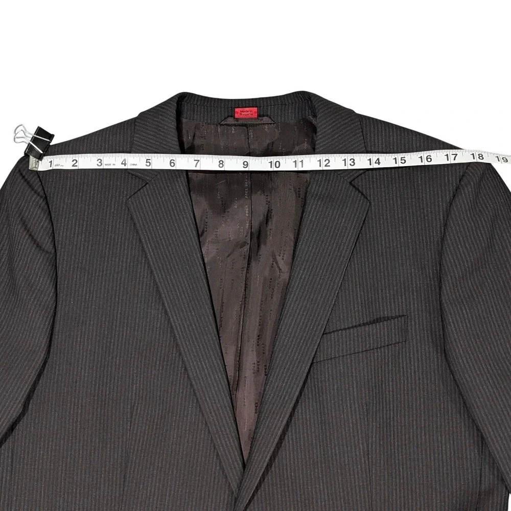 Hugo Boss Amaro Helse Blazer 42R Dark Brown Pinstripe 2 Button 100% Wool Jacket